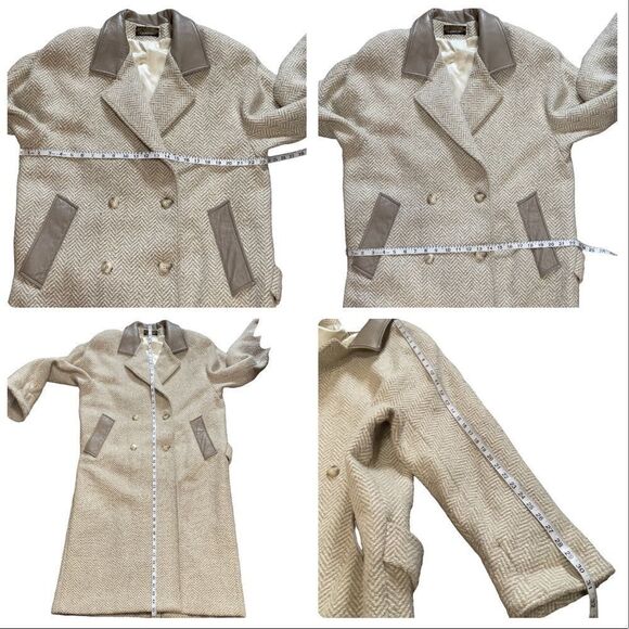 London Fog Tempo Europa Vintage Pure Wool Leather Collar Trench Coat Size 12 - Picture 14 of 15